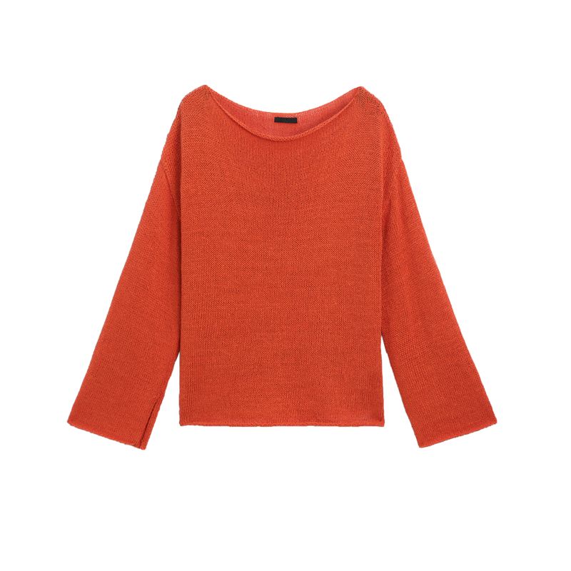 MD Spring Red New Style Sweaters Women's Clothing Loose and Idle Lightweight Boat Neck Long Sleeves T-shirt Knitwear 5695615