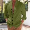Men Summer Shirt Long Sleeve Stand Collar Single-breasted Casual Buttons Daily Wear Slim Fit Solid Color Beach Shirt Male Clothes