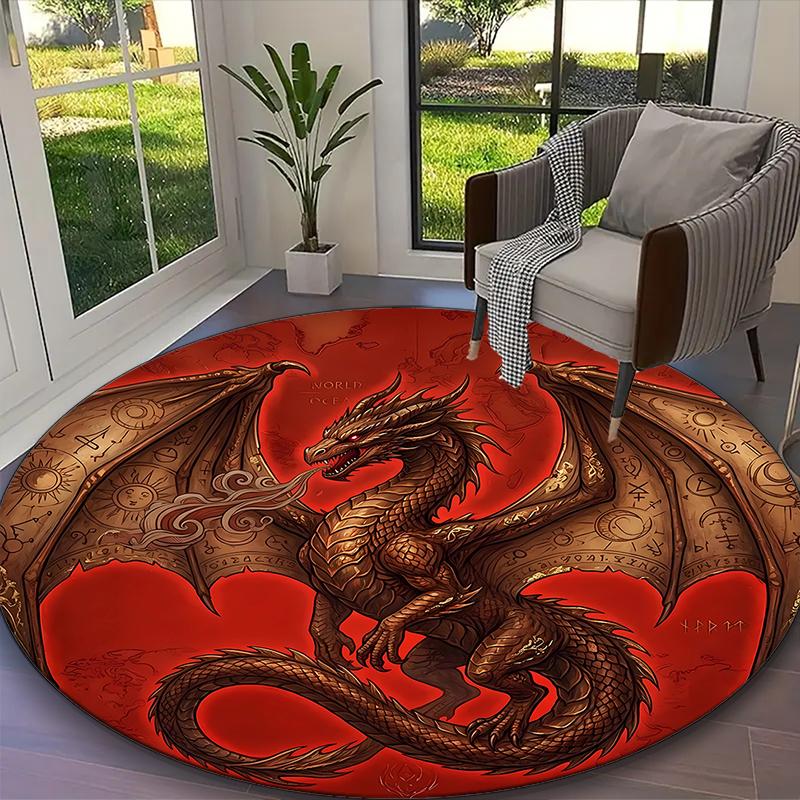 [Dark Red Dragon Skull Printed Carpet] Durable Home and Office Round Rug, Kitchen Farmhouse Decorative Floor Mat