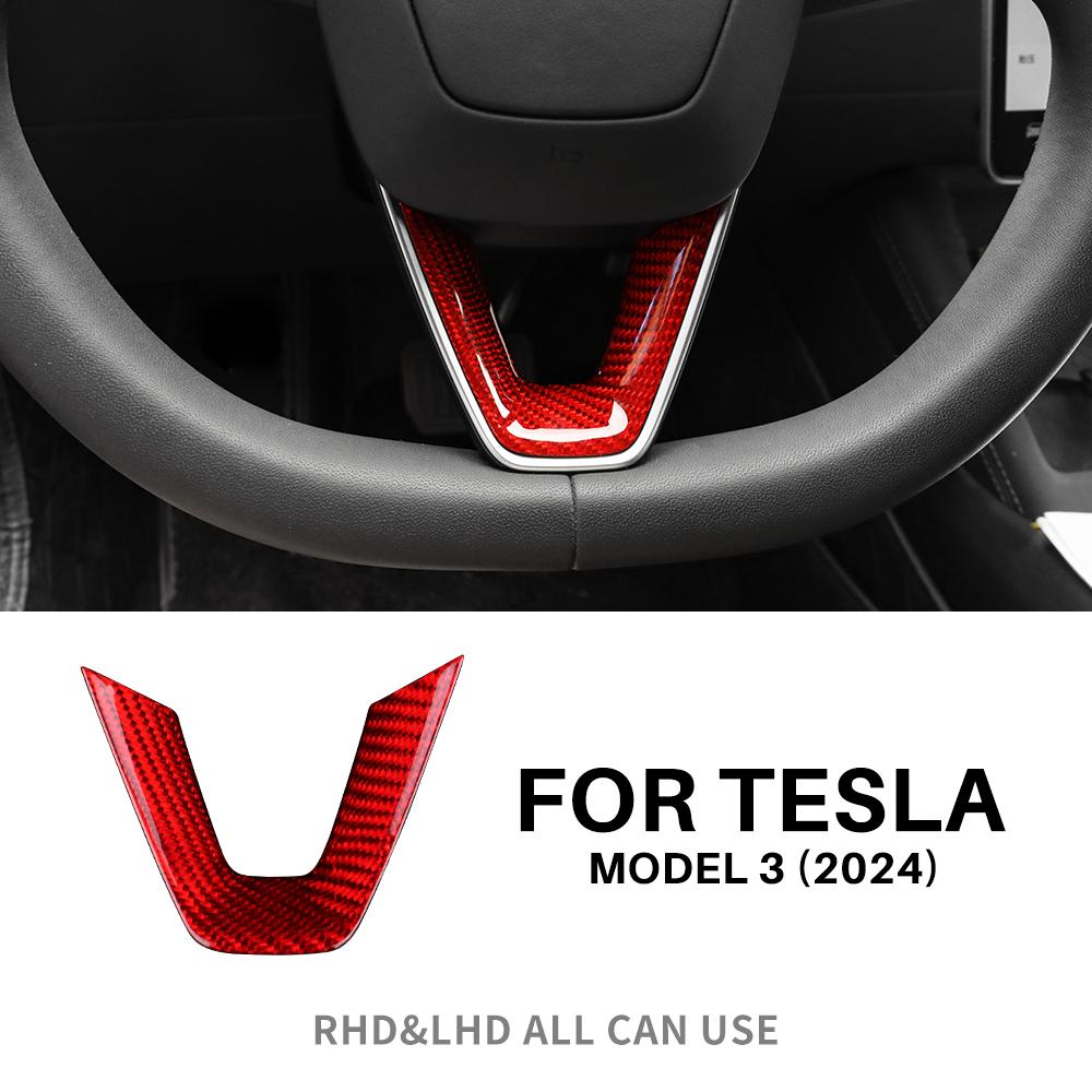 Echte Hart-Kohlefaser-Lenkradrahmenabdeckung Für Tesla Model 3 Highland 2025 Zierleiste Neues Model3 Auto-Innenzubehör