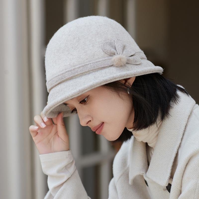 Woolen Bucket Hat Autumn and Winter Outdoor Leisure Windproof Warm Basin Hat Retro British Style Hat Women