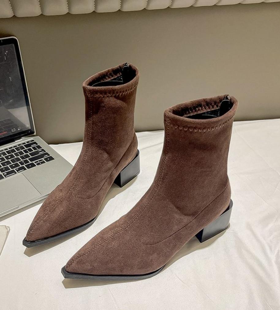 Pointed Toe Women's Ankle Boots Fashion Suede Luxury Heeled Shoes Woman New Winter Boots 2025 Designer Dress Sexy Mujer Botas
