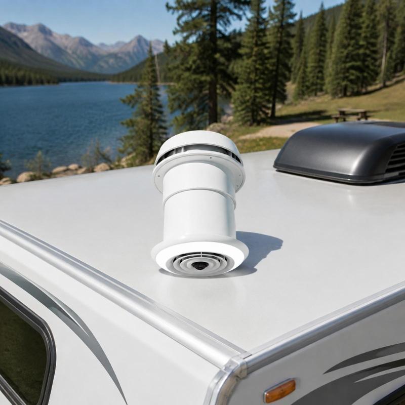 Motorhome Vent Light Assembly for Round Roof Opening, Roof Mounted Component with Integrated LED Using 12V Power