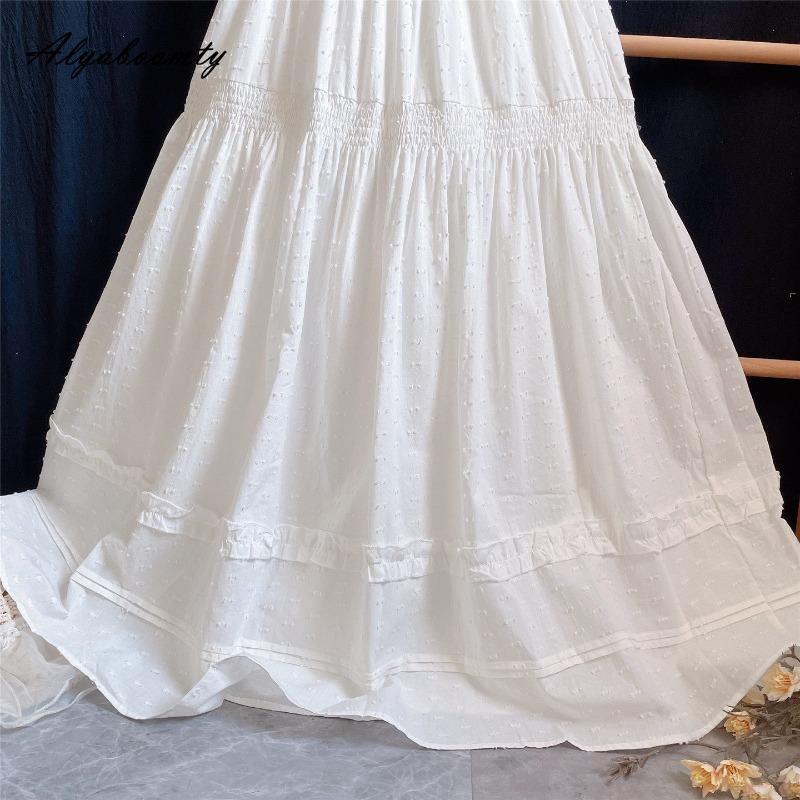 Japanese Mori Girl Summer Spring Women Princess Skirt High Waist Ruffles White A-Line Skirt Sweet Elegant Basic Skirts Womens