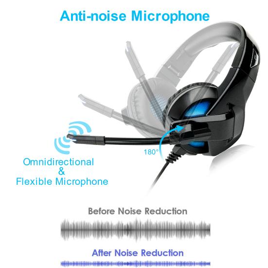 Gaming Headset Surround Sound Controllable Volume Game Headphone with Noise Canceling Microphone
