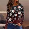 Women's Fashion Casual Slit Hem Round Neck Long Sleeve Loose Christmas Printed T-Shirt Ladies Top
