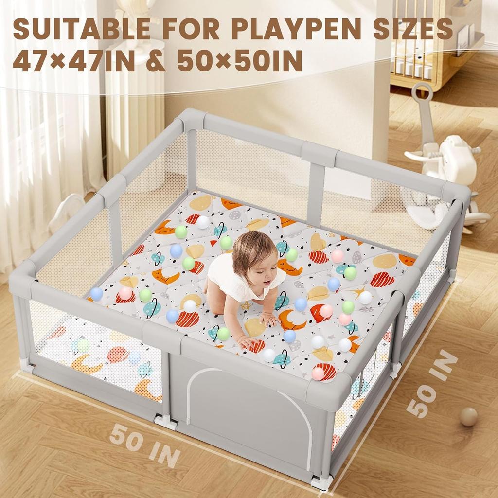Baby Play Mat for Floor, 50x50 Inch Playmat for Playpen, Thicken Soft Padding Sponge Playmats for Babies and Toddlers Infants, Foldable and Machine