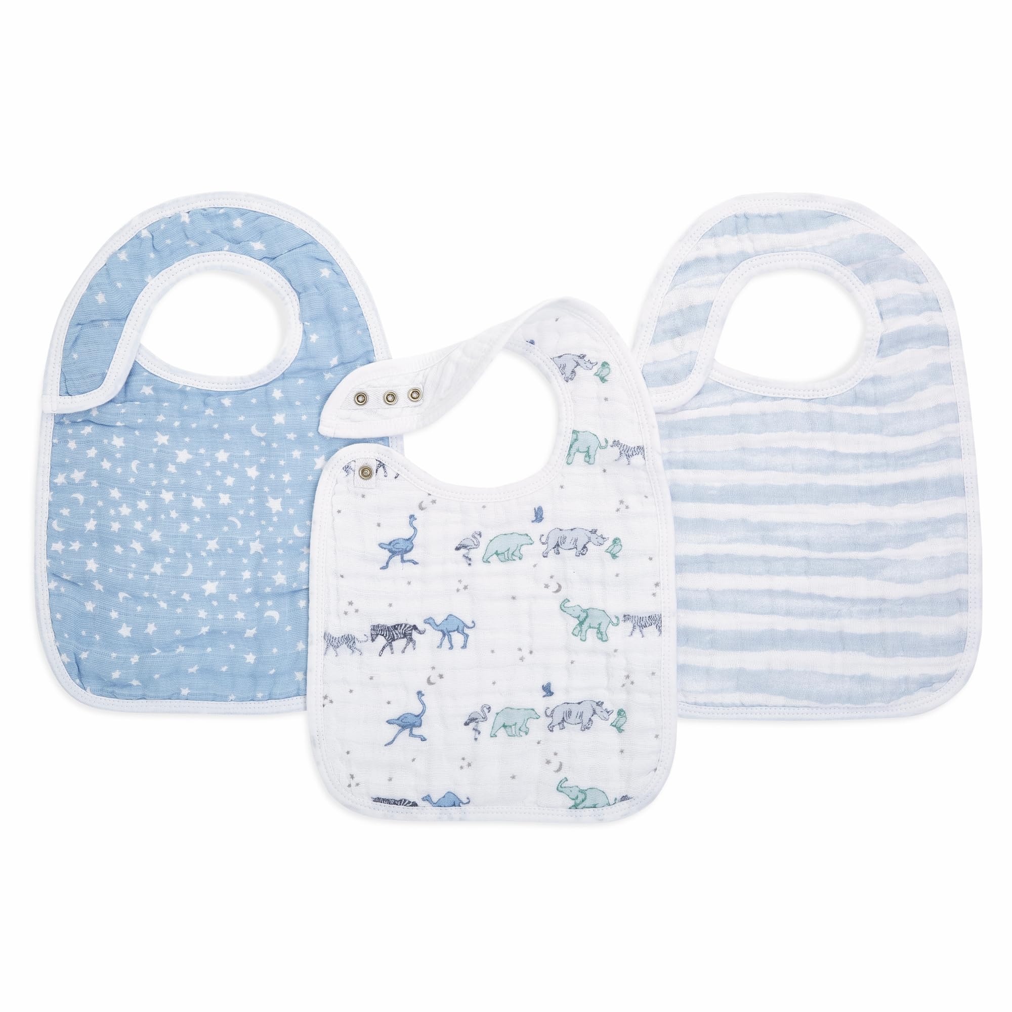 

aden anais Star Bibs with Set of Muslin Adjustable in 3 Baby BBADABASNC30005J & Snaps, 3, Cotton, Levels, Gift,
