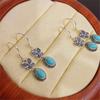 S925 Sterling Silver Natural Turquoise Retro Butterfly Earrings