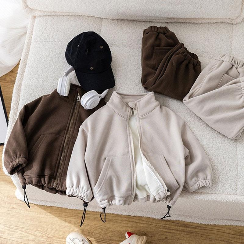Baby Clothing Sets Children Fleece Casual Zipper Jacket Coat Pants 2Pcs Outfit Girl Boy Kids Korean Style Sport Suit