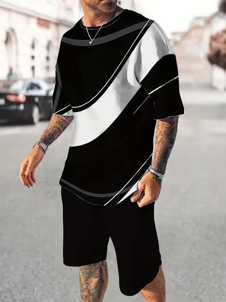 Herenpak Casual Simpel Patroon Print T-shirt Hawaïaans Casual Vakantie T-shirt Tweedelig Sneldrogend Korte Mouw Heren Set