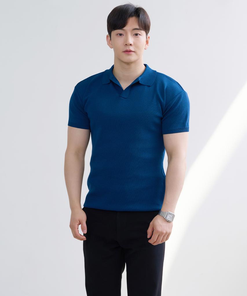 HECKCOOLNAM Ice Cooling Men'S Muscle Fit Collared Short Sleeve Knit T-Shirt That Makes Shoulders Look Wide (Type B)