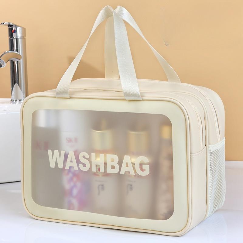 Dry-wet Separation Double Transparent PU Makeup Bag Portable Washing Bag Cosmetic Storage Bag Travel Fitness Swimming Essentials