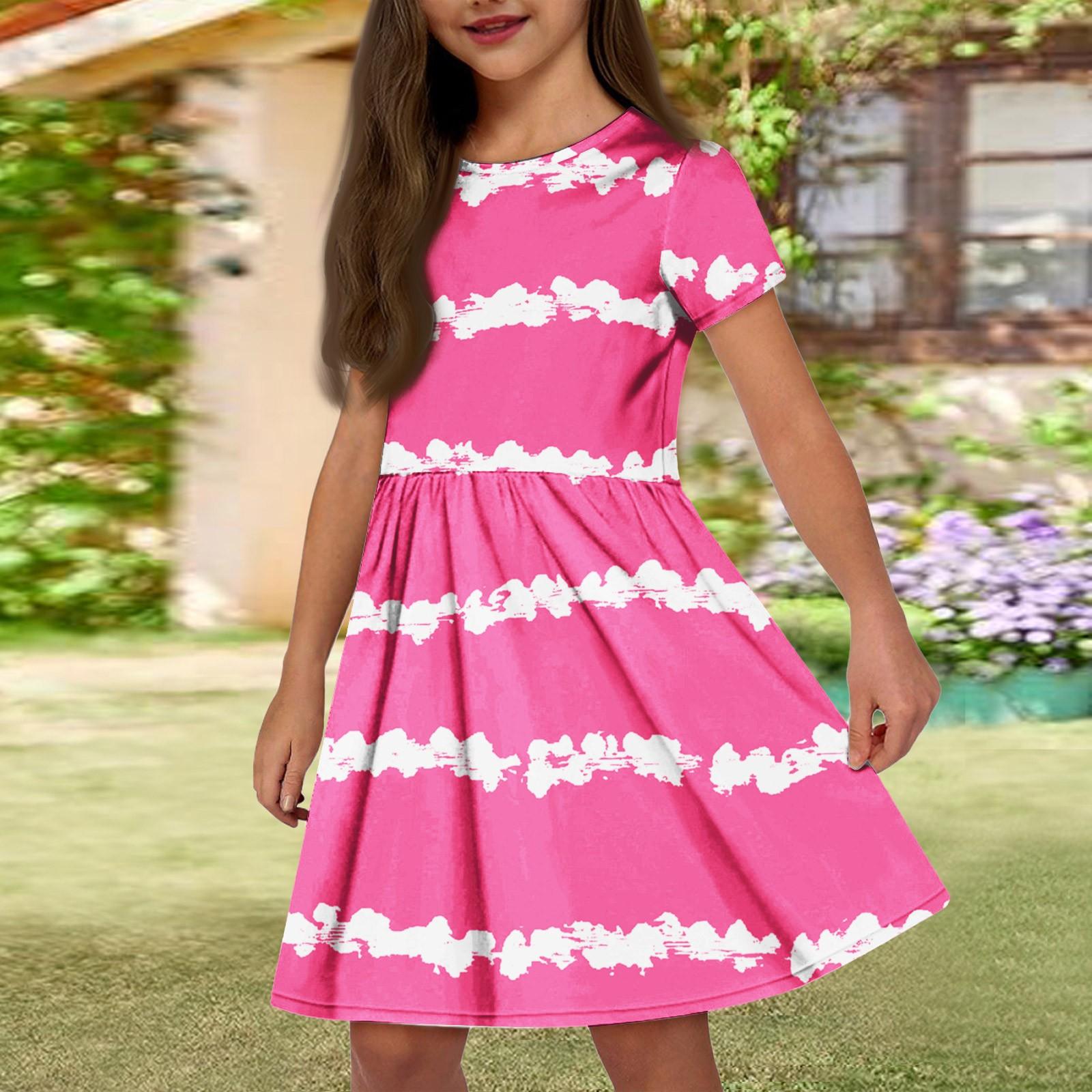 

Girl Summer Dress Color & Print Sleeveless Dress With Pocket Casual Dress Shorts Sleeve Party Dress 130