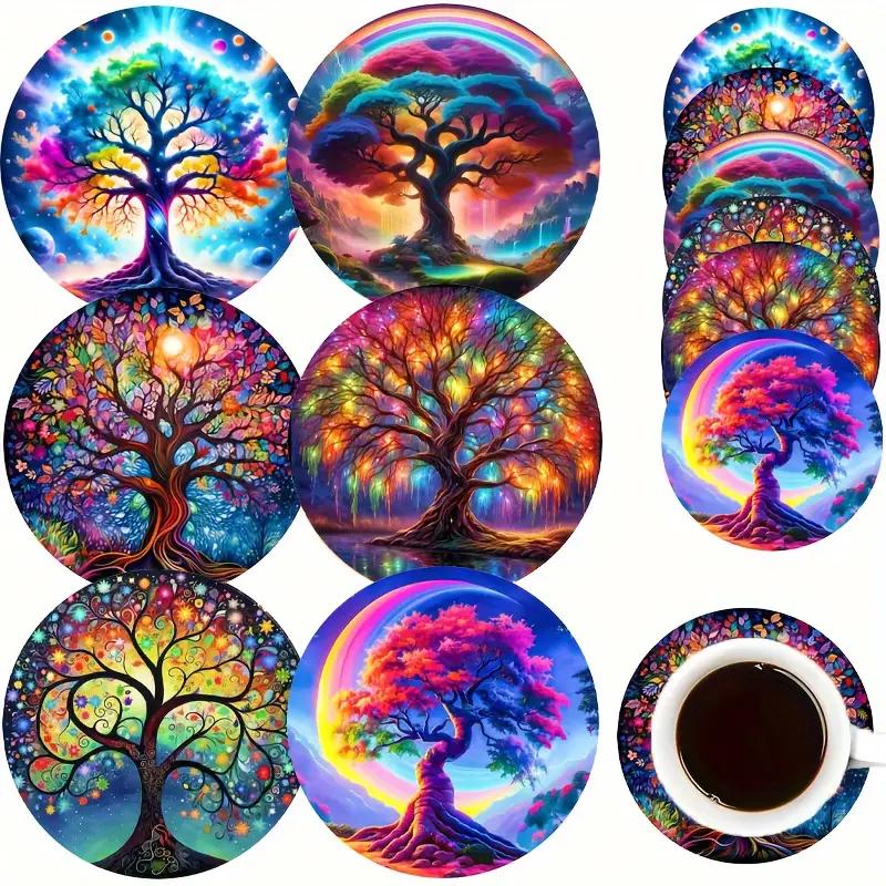6pcs Tree of Life Cup Mat Set - Unique Home/Kitchen/Cafe Decor and Thoughtful Gift Set with Arts and Crafts