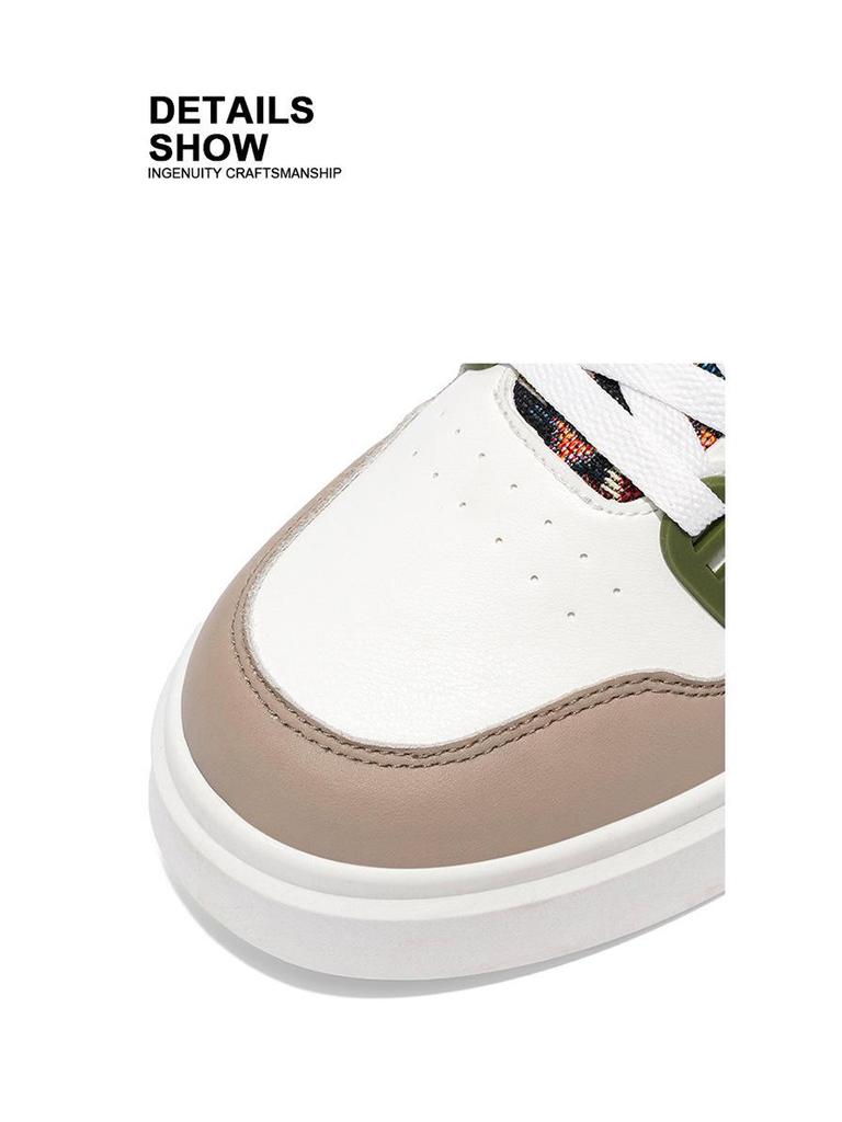 Höst Herr Vita Läder Casual Sportskor - Andningsbara Student Skate Sneakers Trendig Pappa Stil