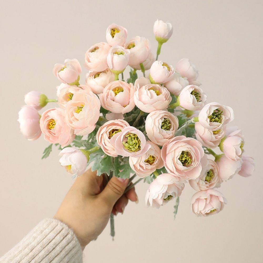 Multicolor Camellia Artificial Flower Flocking Faux Flower  Wedding Ornament