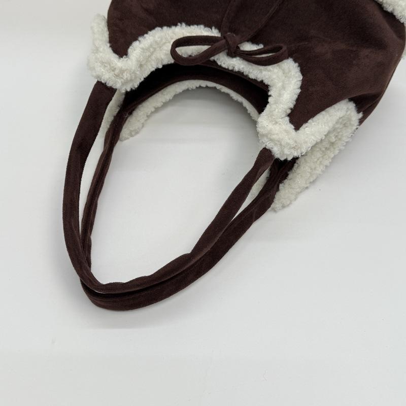 Niche Women's Lambswool Patchwork Bow Tote - Large Capacity Single Shoulder Bag 2025