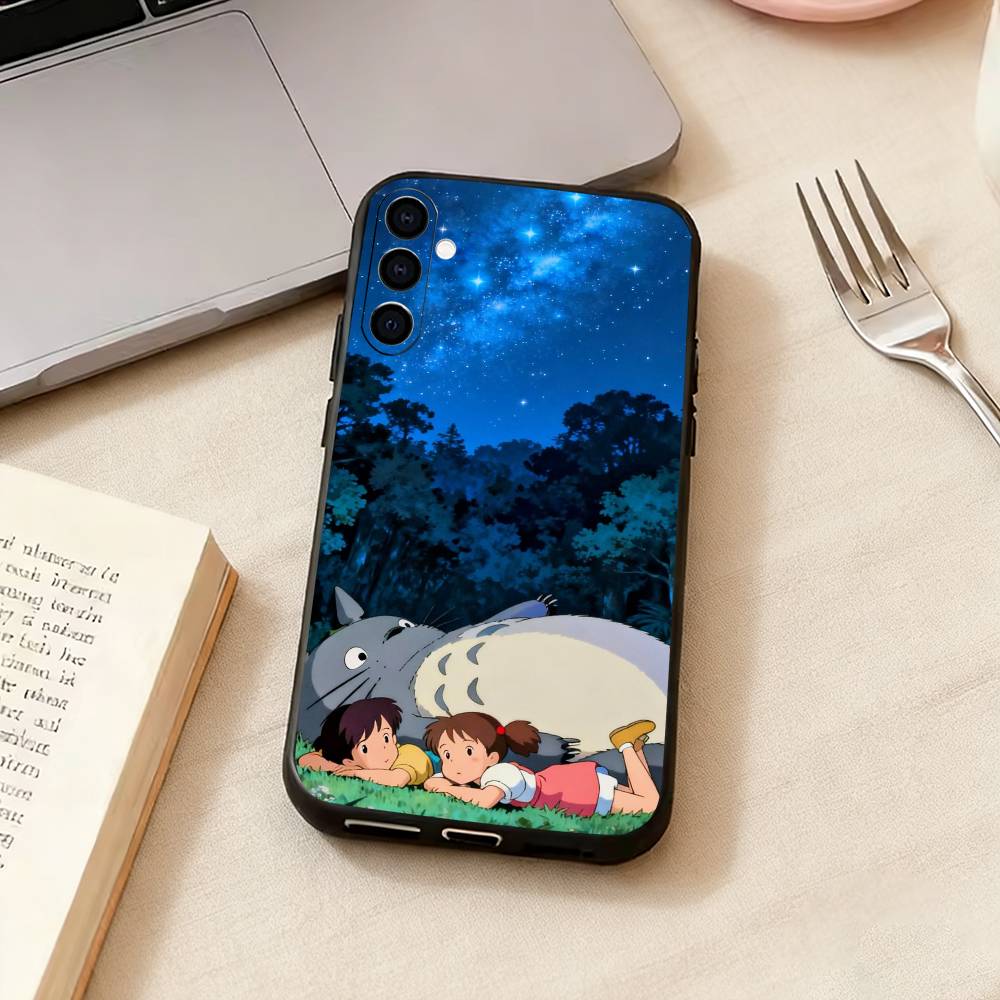 Cute Art T-Totoro-o Anime Phone Case For Samsung Galaxy A73,A72,A71,A70,A53,A52,A51,Soft Silicone Black Cover
