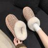 Round Head Sequined Velvet Cotton Shoes Autumn and Winter New One-pedal Lazy Drag Women's Bag Head Fluffy Slippers