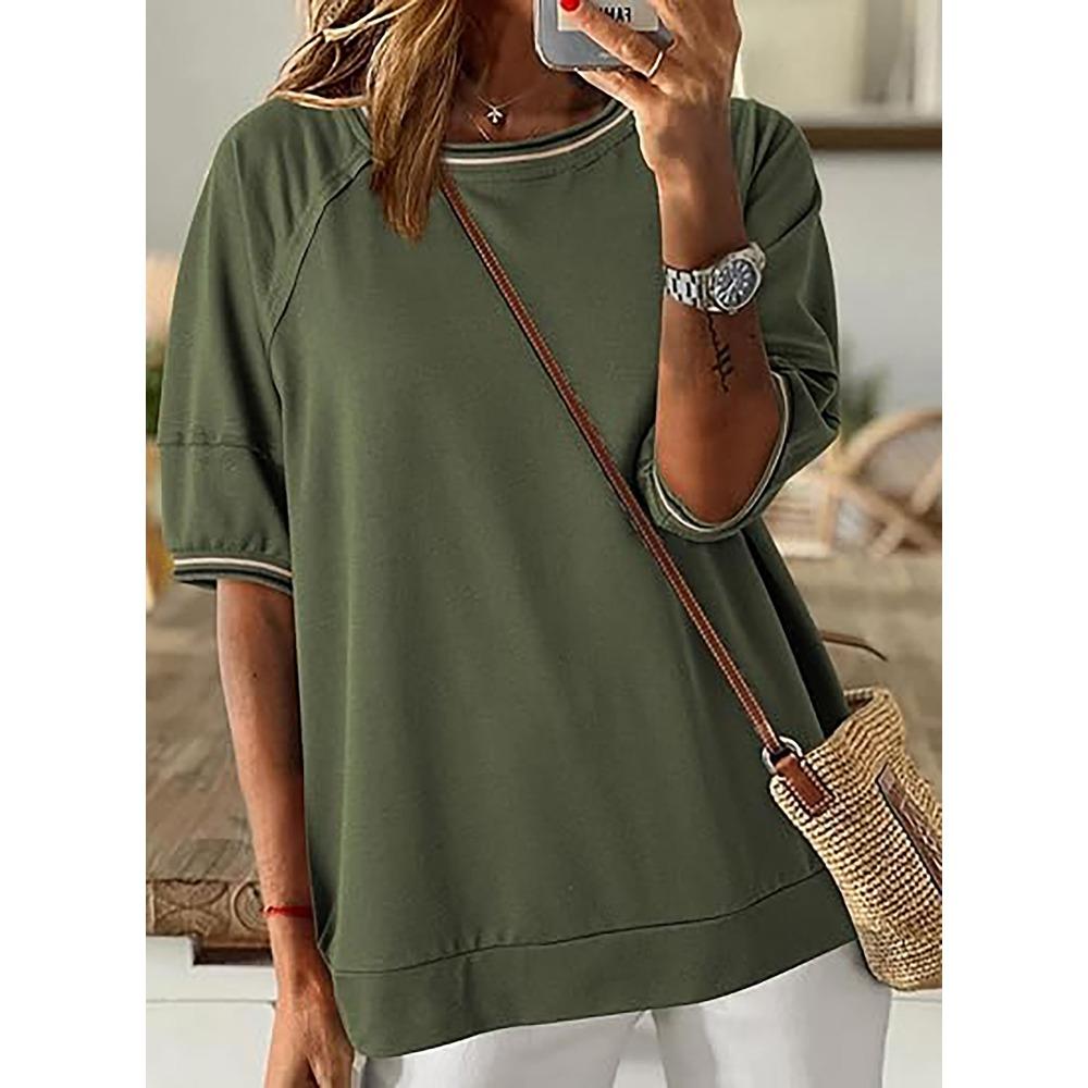 

Женская футболка в полоску, цветные блоки, свободный круглый вырез, женские топы, модная женская футболка с коротким рукавом, свободного покроя XXL зелёный