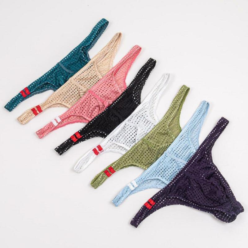 Breathable Underwear Bulge Pouch G-String Men Sexy Underpants Gay See Through Mesh Hole Panties Low Rise Bikini Trunks Lingerie