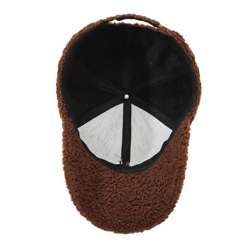 Autumn Winter Lamb Wool Baseball Cap Plush Warm Cap Large Head Circumference Embroidered Letter Cap