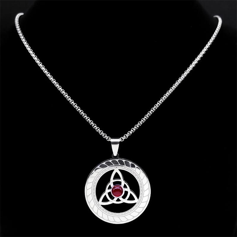 Celtic Trinity Knot Triquetra Necklace for Women Men Silver Color Stainless Steel Stone Witch Necklaces Jewelry Collar N8064S02