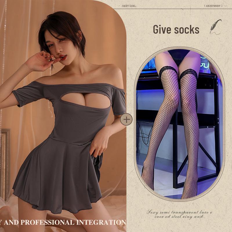 Sexy Splicing Lingerie Set: Hollow-Out Pajamas Nightgown