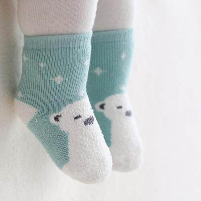 

Вязаные флисовые детские носки зимние теплые нескользящие носки детские мягкие хлопковые носки для новорожденных for 2-4Y зелёный