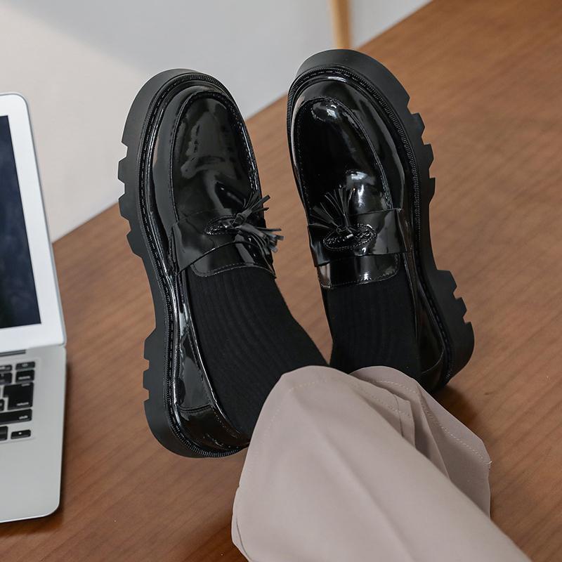 Men's Loafers New British Style Business Dress Glossy One-pedal Big Head Shoes Thick Sole Heightening Casual Leather Shoes