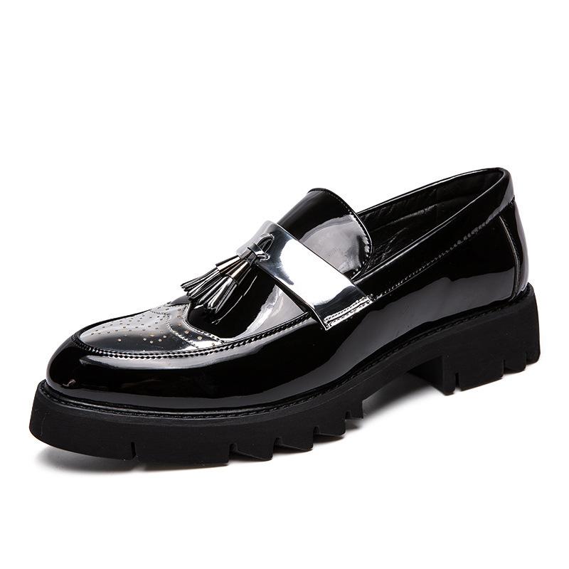 

Spring and Autumn Style Teenagers with One Foot Pedals with Thick Sole Height-enhancing Shoes Black Fashionable Men s Casual Leather Shoes 37