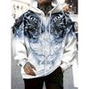 Herren Kapuzenpullover mit Reißverschluss und Tiger-Grafik, Langarm, Lässiger Outdoor-Mode-Mantel mit Kordelzug und Taschen, Reißverschluss-Kapuzenpullover für den Mann