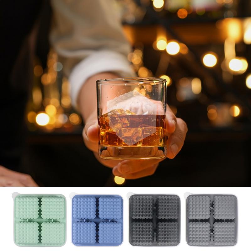 Ice Tray Silicone 4-Cavity Silicone Square Chilling Cube Maker Tray Portable Non-Stick Ice Maker Mold With Funnel Lid For
