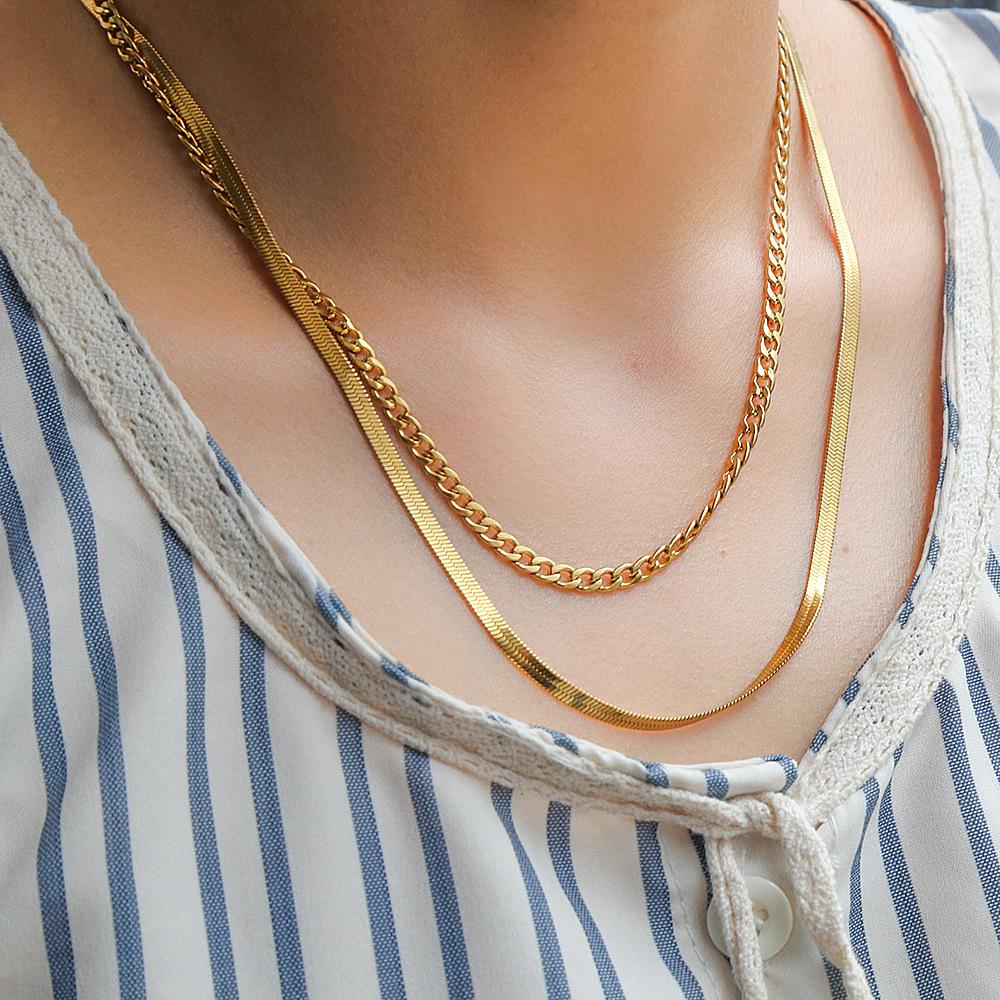 European Classic Snake Bone Necklace: Stainless Steel 18K Gold-Plated Double-Layer Chain for Women