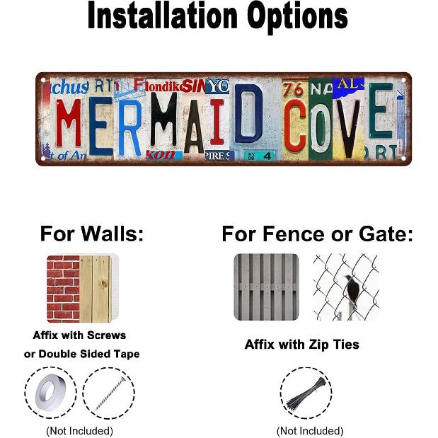Mermaid Cove Metal Tin Sign Funny Vintage Slim Street Signs 16 x 4 Inch Wall Art for Home Farmhouse Bar Cafe Garage Indoor Outdoor Decor
