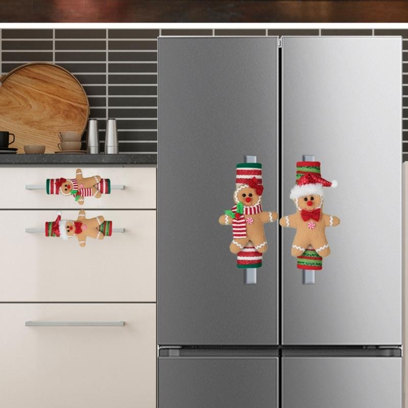 Elastic Christmas Appliance Cover With Cookie Design Reusable Polyester Dustproof Refrigerator Protector For Holiday