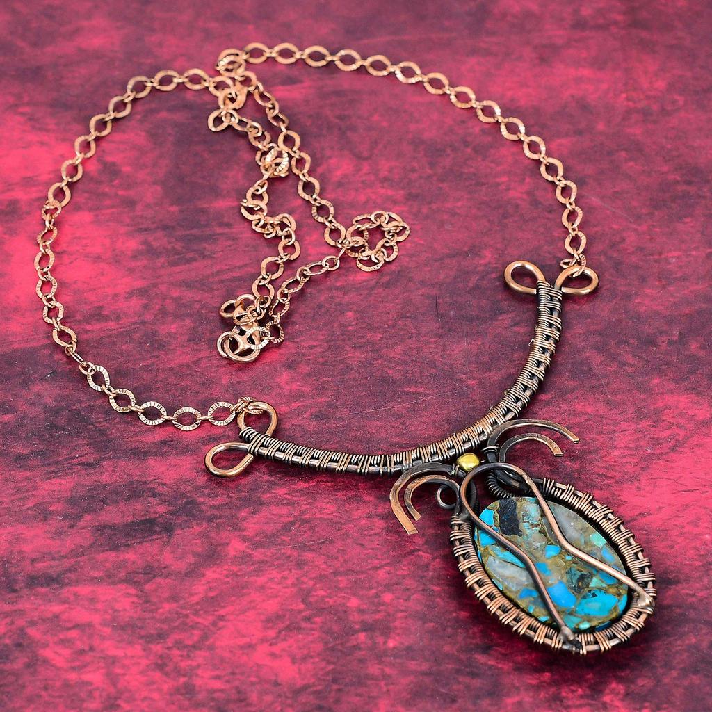Copper Chrysocolla Necklace Copper Wire Wrapped Jewelry Adjustable Chain Necklace Gemstone Necklace Handmade Brand New Jewelry Gifts for Mom