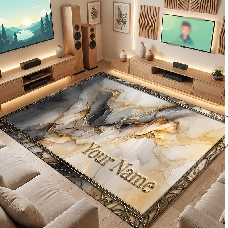 Abstract Geometric Theme Crystal Velvet Floor Rug Personalized Custom Name Text Warm Carpet Home Decoration