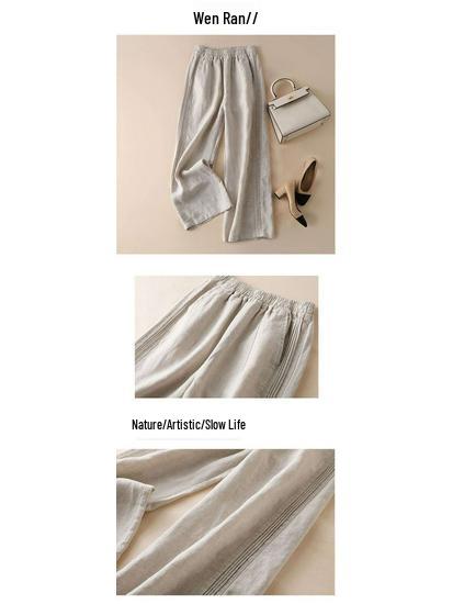 Women's 2026 Summer Drapey Cotton-Linen Wide-Leg Slimming Pants - High-Waisted, Thin, Straight-Leg Casual Style