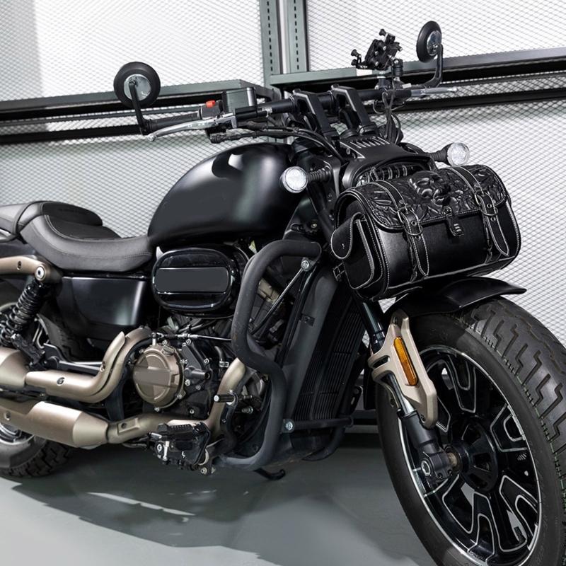 Kantige Totenkopf Motorrad Satteltasche Synthetisches Leder Werkzeugtasche mit Gothic-Stil & Geräumigem Innenraum für Motorräder
