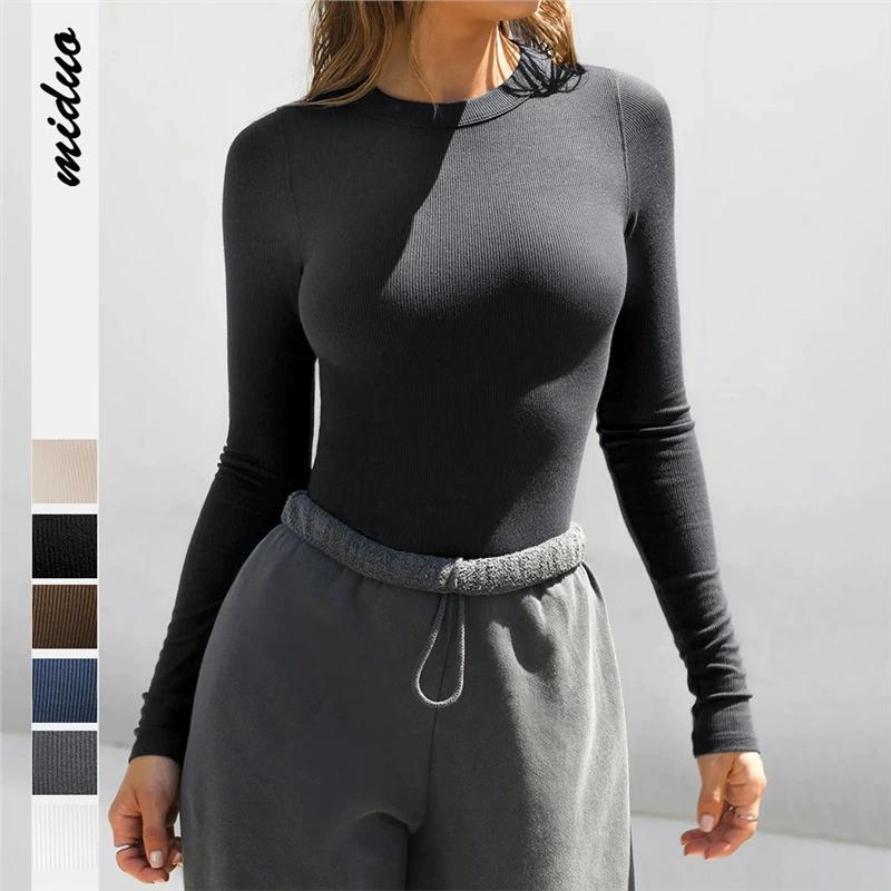 Women's  Slim Bottom T-shirt Fashion Casual Solid Color V-Neck Pullover Long Sleeve Top
