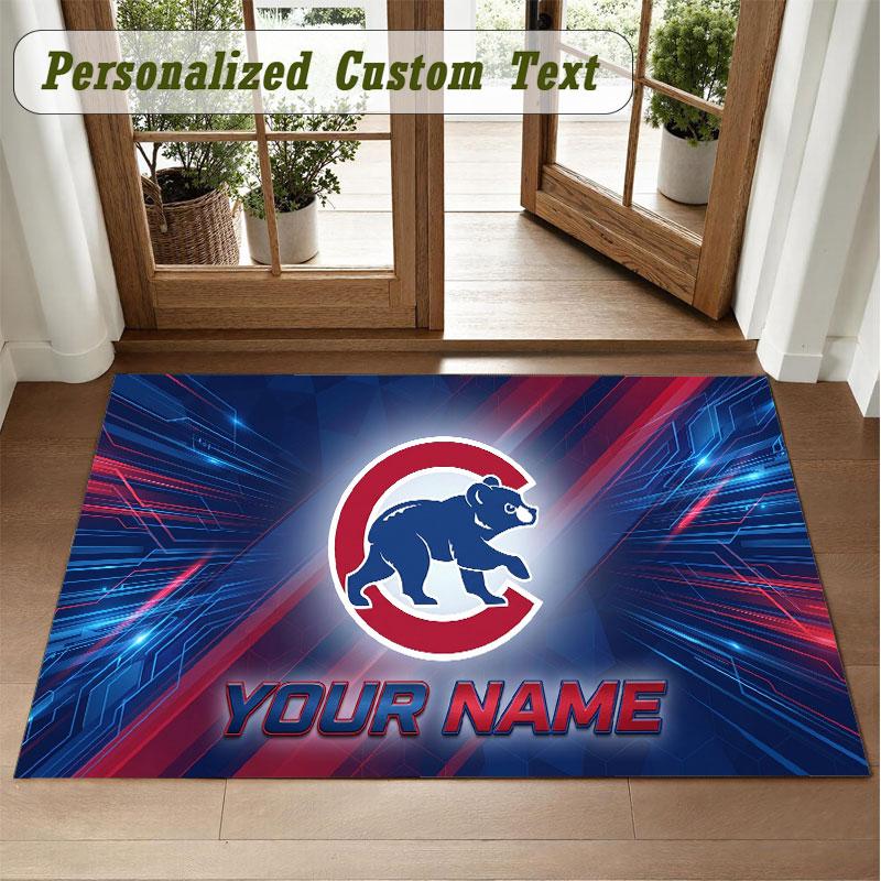 Crystal Velvet Square Rug Custom NameChicago Cubs Pattern Non Slip Home Floor Decor Rug