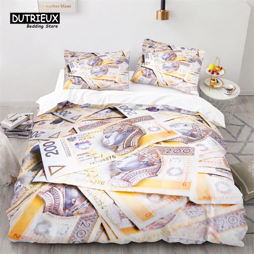 Money Bedding Set Microfiber Dollar Bills of United States Print Duvet Cover Twin King Queen Size For Kids Adults Bedroom Decor