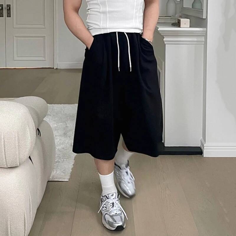 BeatStreet Pánské sportovní šortky Korejský styl Stahovací šňůrka Jednobarevné Pánské oblečení Elastický pas Rovný Volný Široké nohavice Pánské spodní díly