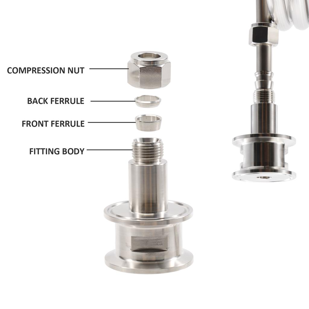 Compact Tri Clamp 1.5" x 1/2" Compression Adapter Fit 1/2"OD SS Tube Stainless Steel 304 Homebrew Tube Fitting Brewer Hardware