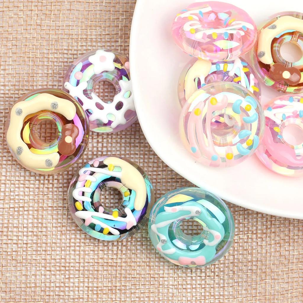 SW27 3Pcs Cute Colored Hand Painted Sweet Donut Meticulous Beads Exquisite Colorful Necklace Bracelet Diy Fashion Trend Beads