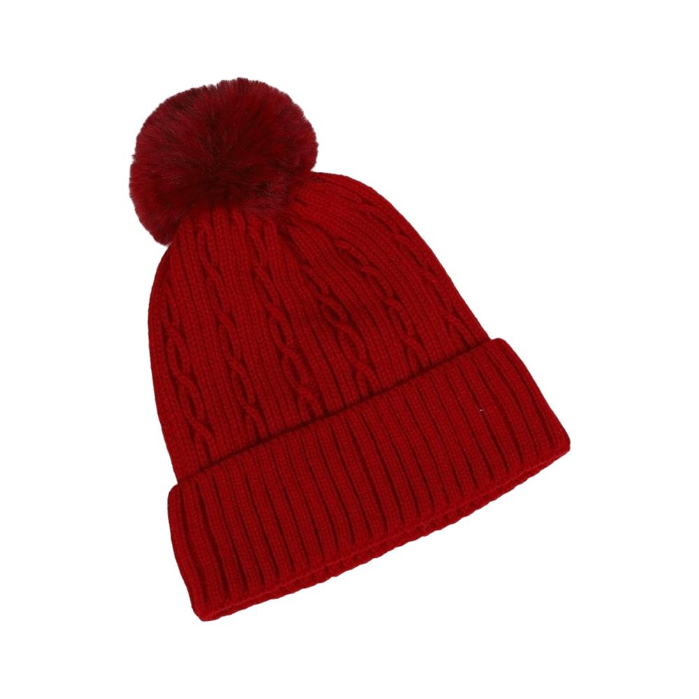 Winter Warm Knitted Hat with Fluffy Ball Beanies Cap Fashion Pullover Cap for Male Female