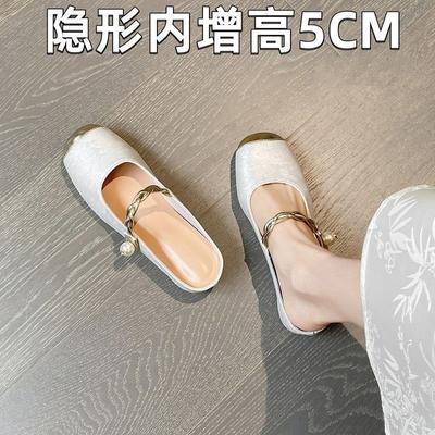Damenschuhe 2025 neu Sommer Taschenkopf Halbsandalen Damen Französische Innenhöhenerhöhung Dicke Ferse Mary Jane Schuhe
