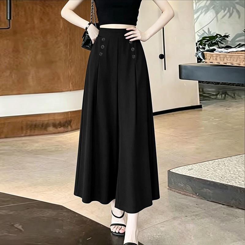 ZANZEA Womens Casual Elastic Waist Solid Color Loose Wide Leg Cropped Pants M чёрный